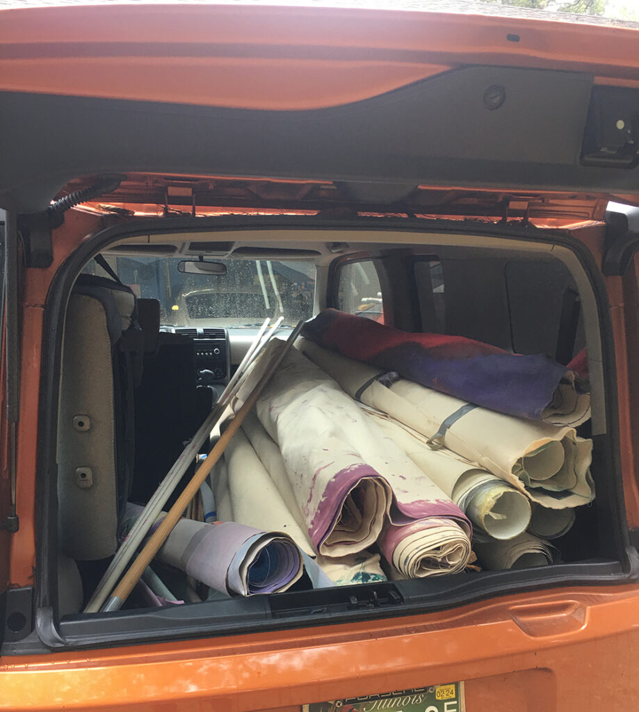 car packed with art