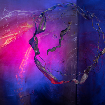 three 7x6 foot paintings with mobile, color changing light and poetry